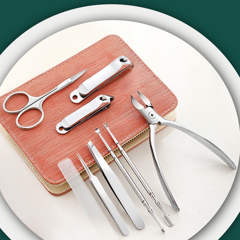 Bộ Kềm Cắt Móng Tay 9 Trong 1 Bằng Thép Không Gỉ Bao Da Bò