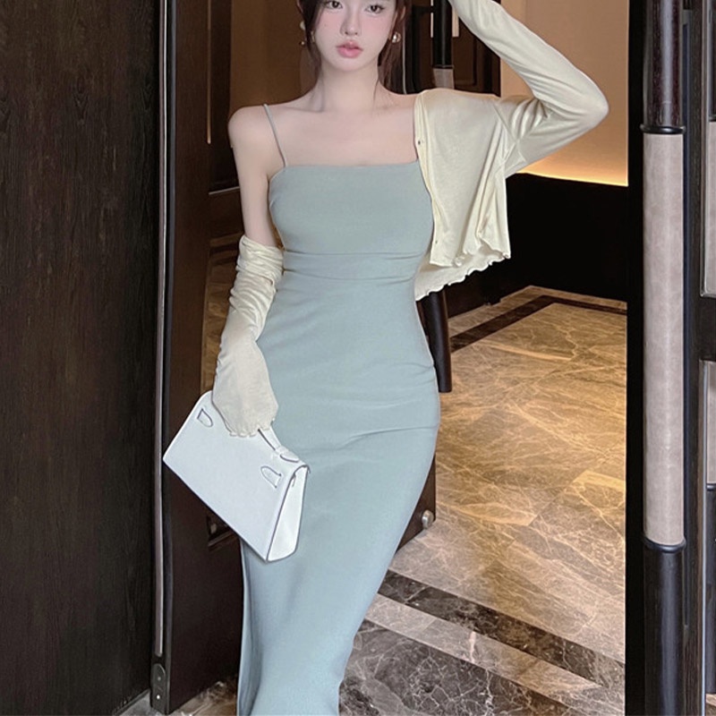 SINRANSINYAĐầm Hai Dây Ôm Hông Kèm Túi Đeo Hông Cho Nữ