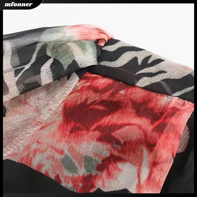 Áo liền quần Tay Phồng Dài Cổ Chữ V in Họa Tiết Hoa Nhí Xinh Xắn Thời Trang Cho Nữ