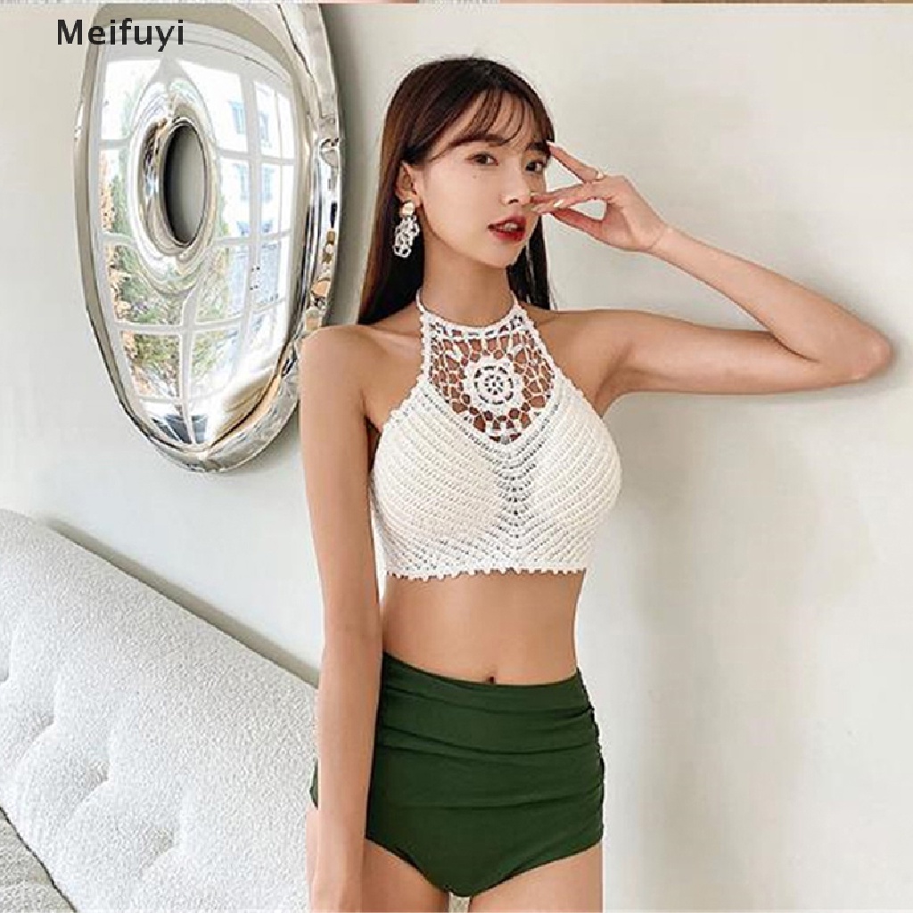 [Meifuyi] Áo Crop Top Dây Đan Móc Dáng Ngắn Màu Trơn Gợi Cảm Cho Nữ