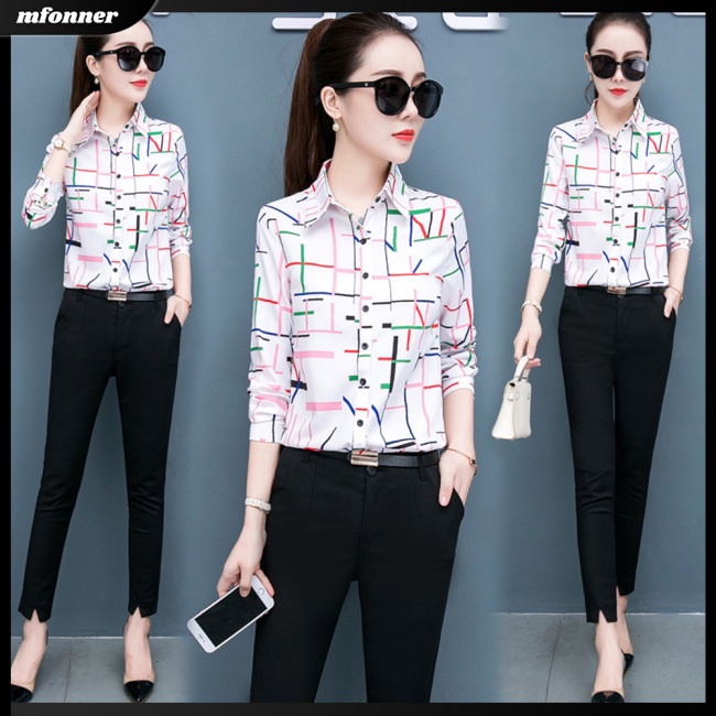 Áo Sơ Mi Chiffon Dài Tay Họa Tiết Sọc Thời Trang Dành Cho Nữ