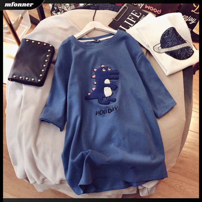 Áo Thun Tay Ngắn Dáng Rộng In Hoạt Hình Khủng Long Đáng Yêu Cho Nữ