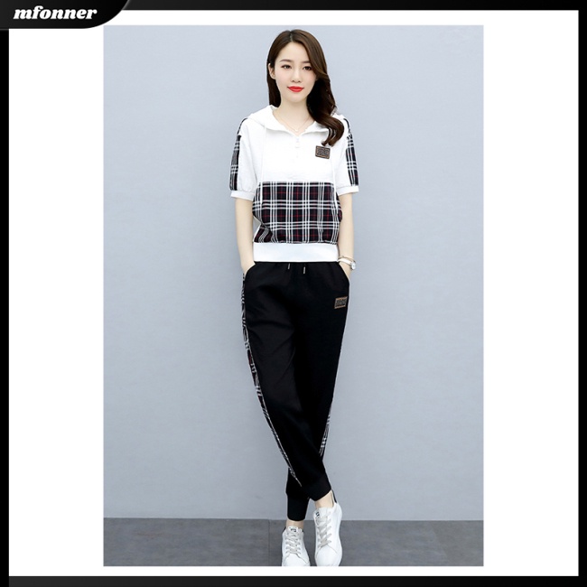 Set Đồ Thể Thao 2 Món Áo Hoodie Tay Ngắn Phối Quần Dài Thời Trang Năng Động Cho Nữ