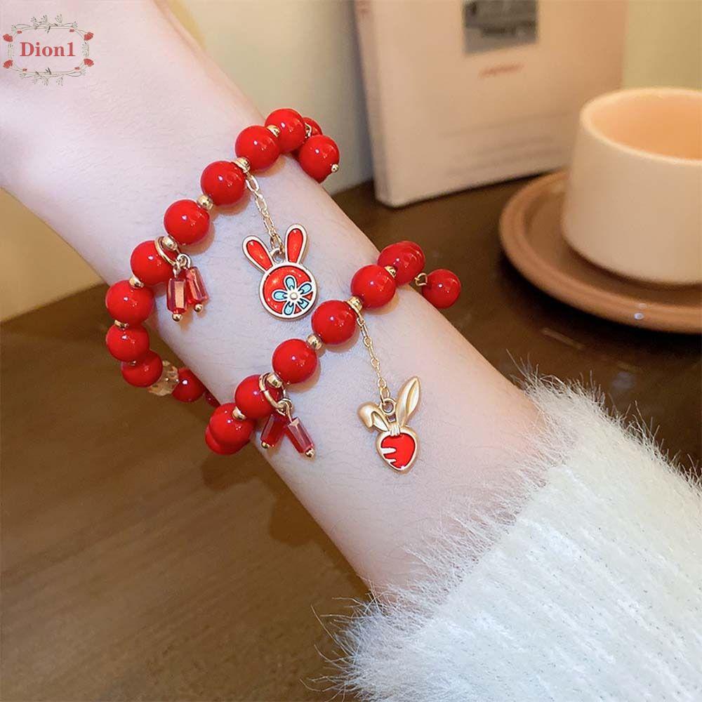 Vòng Tay Chuỗi Hạt Gắn Mặt Hình Thỏ Hoạt Hình Phong Cách Trung Hoa Làm Quà Tặng Năm Mới Cho Bạn Gái Din1