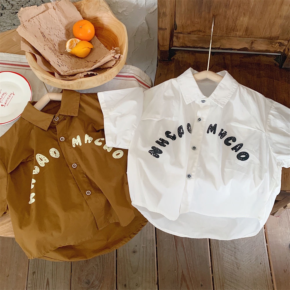 Áo Sơ Mi Tay Ngắn In Chữ Phong Cách Hàn Quốc Thời Trang Mùa Hè Cho Bé Trai