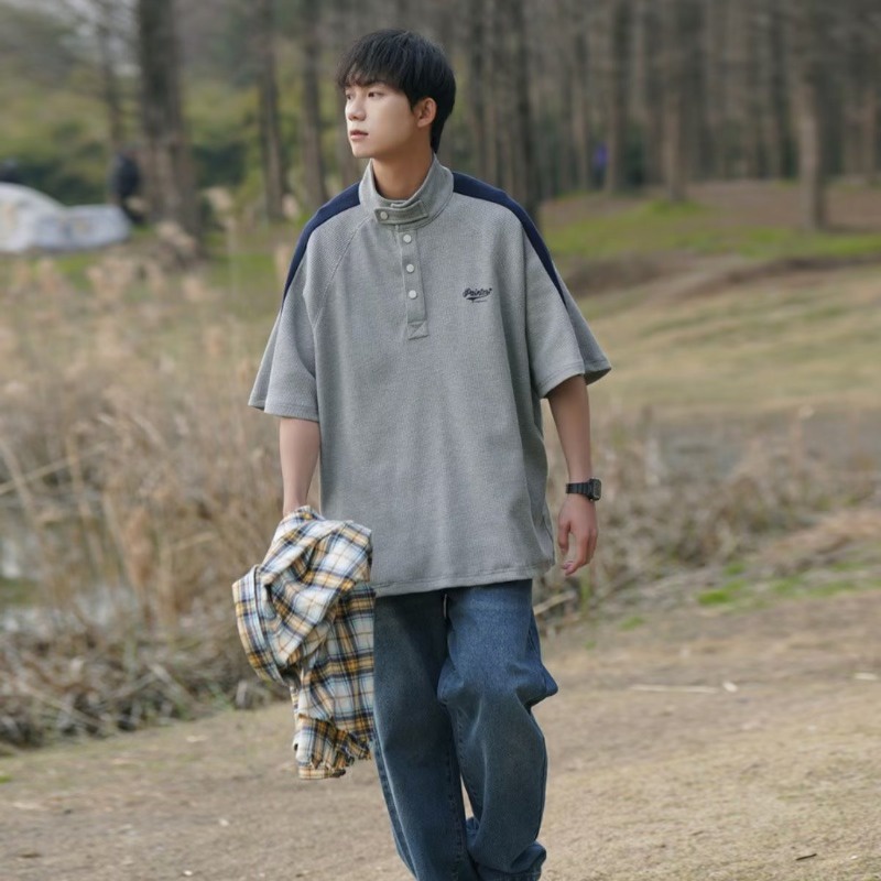 Áo polo Tay Ngắn Dáng Rộng Thời Trang Mùa Hè 2023 Phong Cách Harajuku Nhật Bản Cho Nam