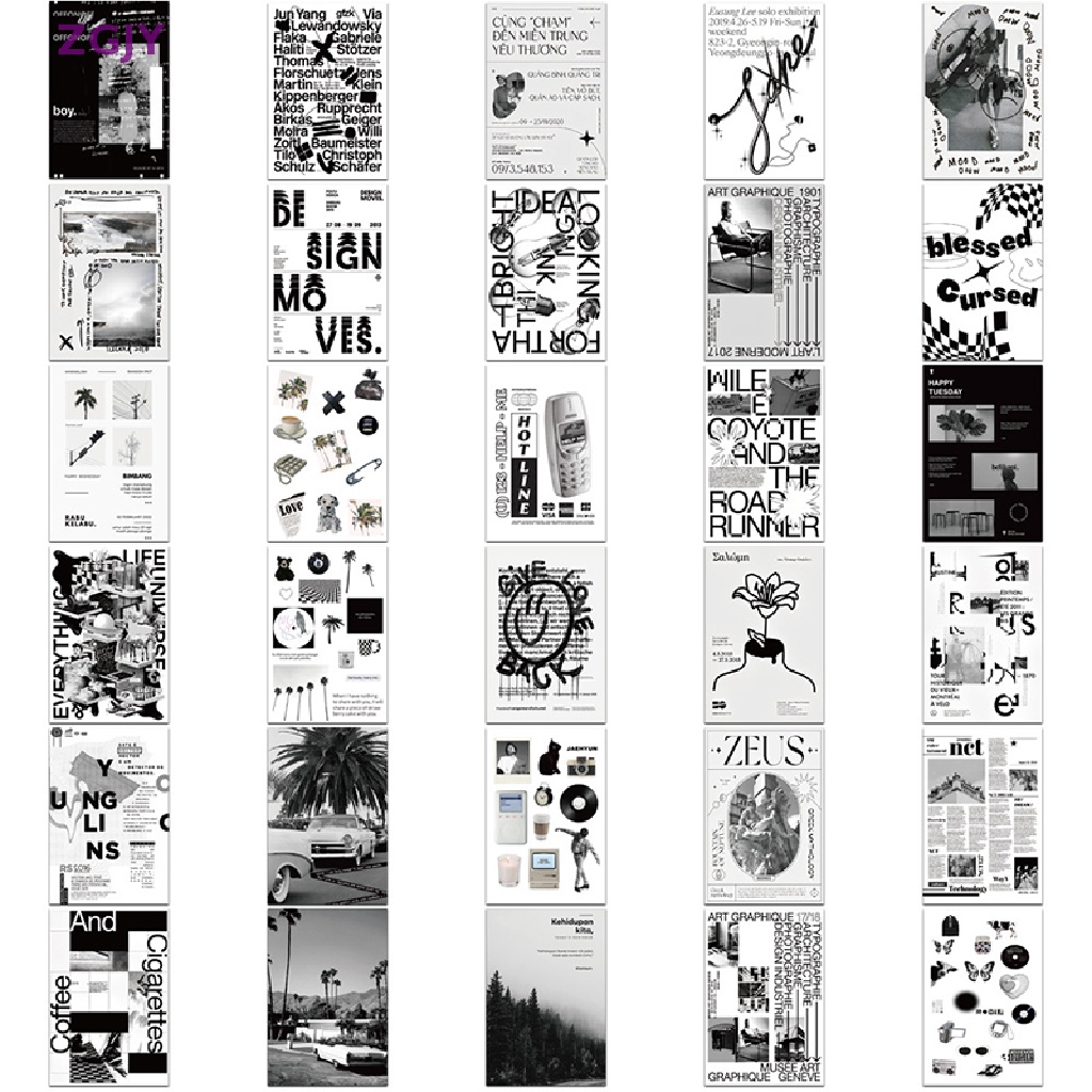 Bộ 60 Miếng Dán Họa Tiết Graffiti Trắng Đen Vui Nhộn Chống Thấm Nước Dùng Trang Trí Laptop / Vali / Ván Trượt / Guitar Mới