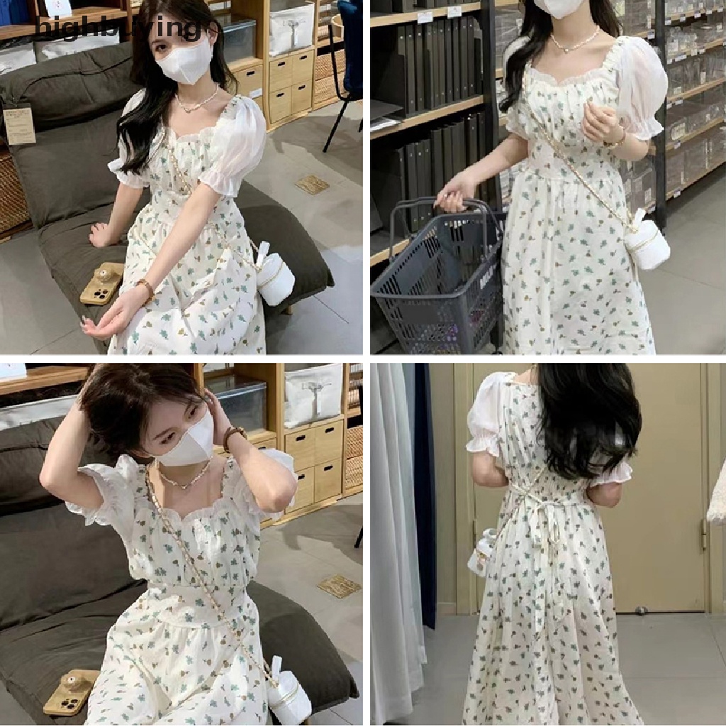 Đầm Midi Chữ A Tay Phồng Ngắn In Họa Tiết Hoa Thời Trang Mùa Hè 2023 Cho Nữ