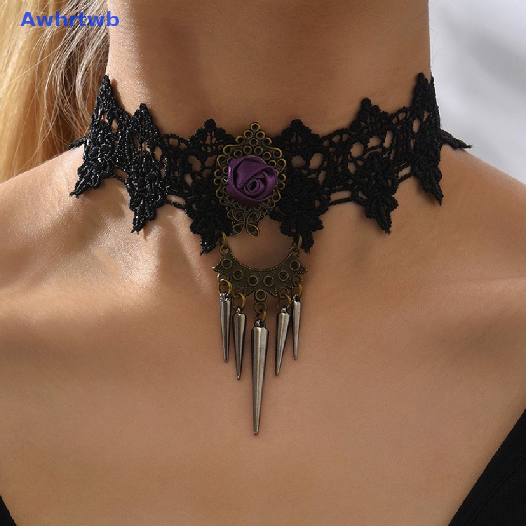 Vòng Cổ Choker Ren Phối Đinh Tán Phong Cách Gothic Thời Trang Cho Nữ Mới