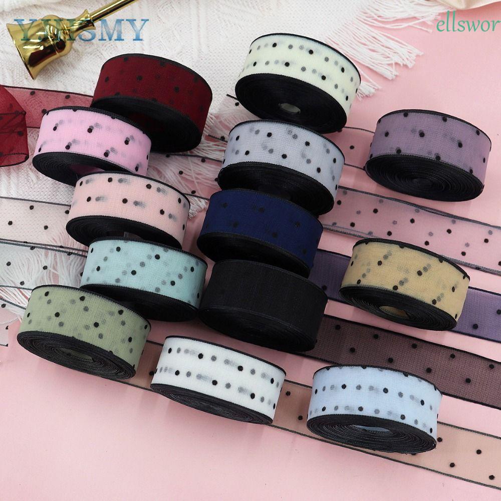 Cuộn Dây Ruy Băng Voan Bán Trong Suốt Họa Tiết Chấm Bi Đen Nhiều Màu Dùng Gói Quà DIY