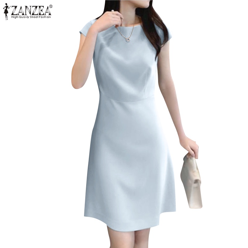 Zanzea Đầm Cổ Thuyền Ôm Dáng Phối Khóa Kéo Thời Trang Hàn Quốc Thanh Lịch Cho Nữ