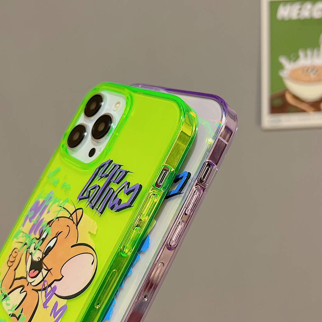 Ốp Điện Thoại TPU Dẻo Trong Suốt Họa Tiết Hoạt Hình Tom and Jerry Lấp Lánh Chống Rơi Cho iPhone 14 13 12 Pro Max
