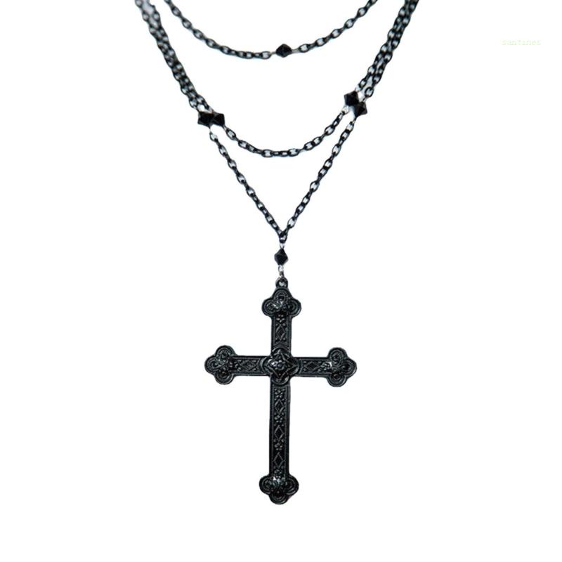 Vòng cổ Mặt Thánh Giá Màu Đen Phong Cách Gothic Cho Nữ