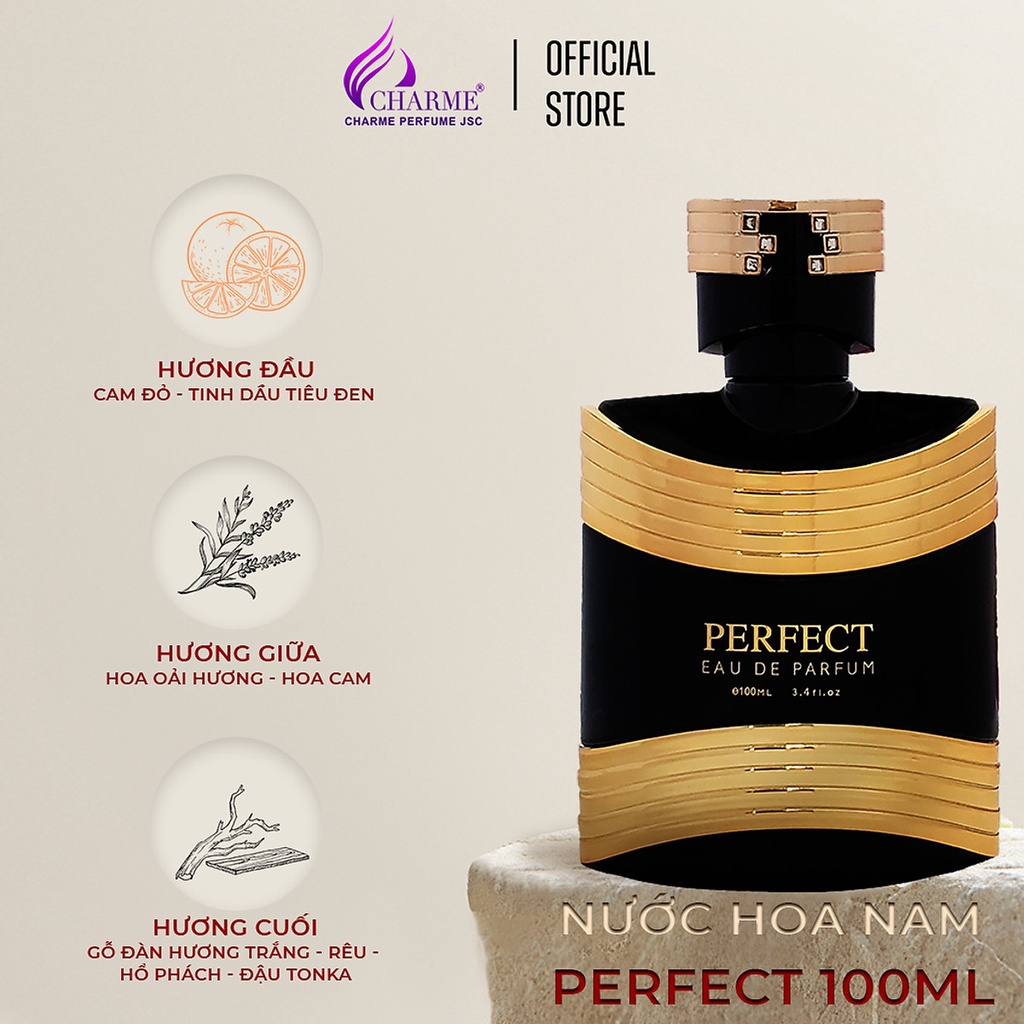 Nước hoa nam cao cấp, Charme Perfect, hương nước hoa chính hãng, quyến rũ cho chàng trai thanh lịch, 100ml