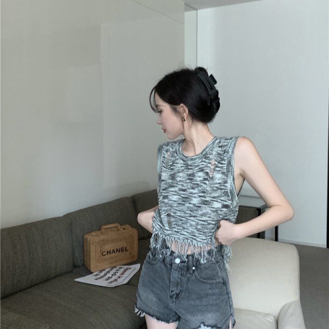 Áo Tank Top Sát Nách Phối Tua Rua Thiết Kế Độc Đáo Thời Trang Mùa Hè Cho Nữ