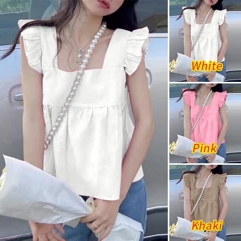 Áo kiểu ZANZEA cổ vuông nhún bèo phong cách Hàn Quốc thời trang cho nữ