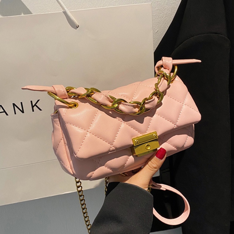 Túi Xách Đeo Vai Màu Trơn Thêu Họa Tiết Hình Thoi Thời Trang Hàn Quốc Cho Nữ