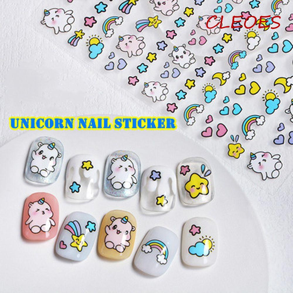Miếng Dán Móng Tay Tự Dính Họa Tiết Hoạt Hình Gấu Kỳ Lân / Sóc