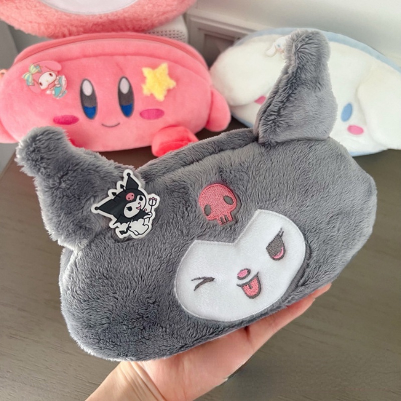 Sanrio Túi Đựng Bút Chì / Mỹ Phẩm Cỡ Lớn Hình Kuromi My Melody Cinnamoroll Nhồi Bông Dễ Thương Cho Học Sinh