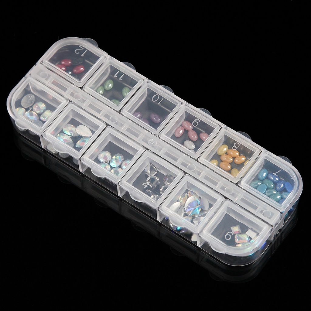 Bộ 5 Hộp Nhựa Rỗng 12 Ngăn Trong Suốt Chống Bụi Đựng Trang Sức / Hạt Trang Trí Móng Nghệ Thuật