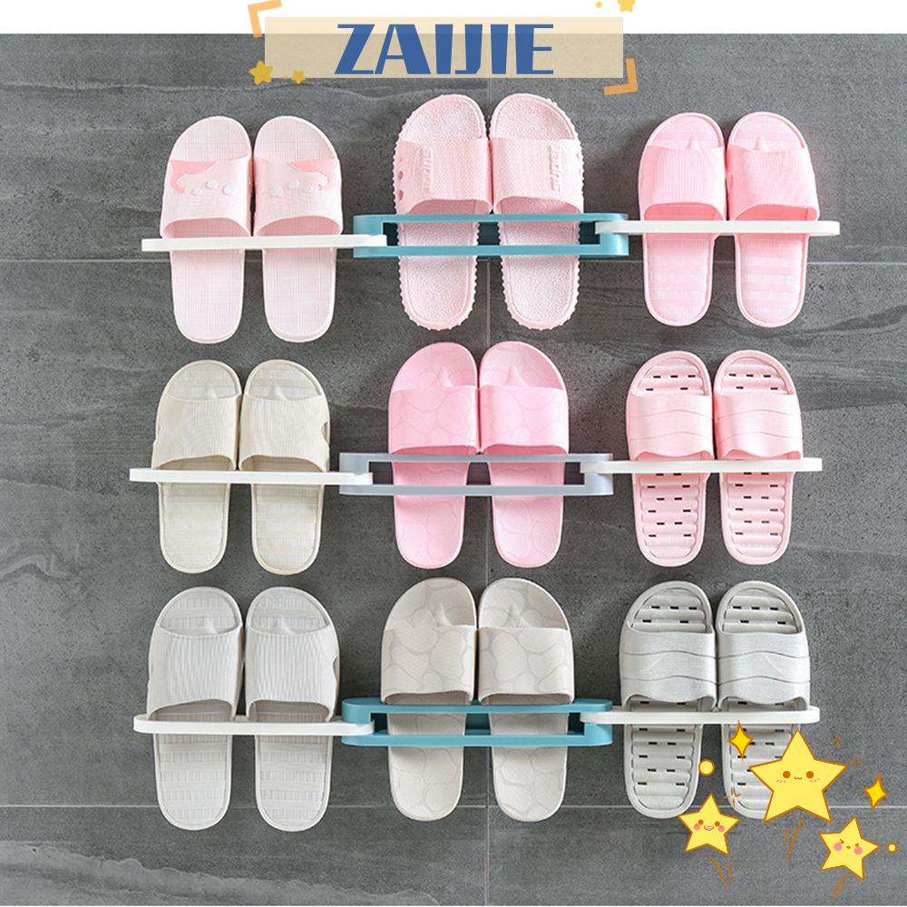 ZAIJIE Practical One-to-three Slippers Rack Storage Artifact Foldable Punch-free New Wall-Mounted Rack Hanging Shoes Bathroom Shelf Organizer Hanger