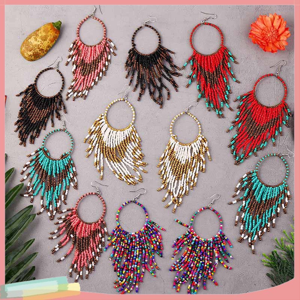 Đôi Khuyên Tai DàI PhốI HạT Tua Rua ThờI Trang Cho Nữ