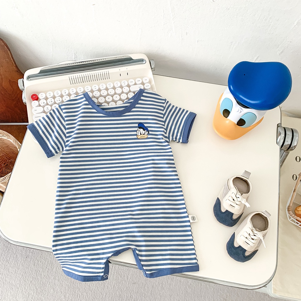 Áo Liền Quần Ngắn Tay Hoa Văn Kẻ Sọc Thời Trang Mùa Hè Dành Cho Trẻ Nhỏ Mới Sinh