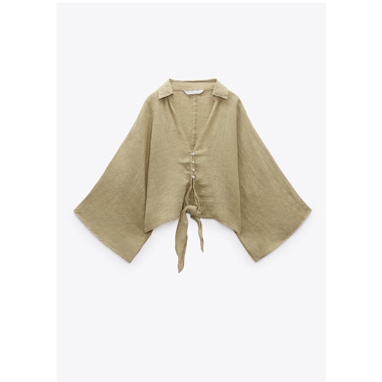 Set Áo Sơ Mi Cổ Chữ V Thắt Nút + Quần Dài Lưng Cao Ống Rộng Thời Trang Zara Mùa Hè 238372096 8372098