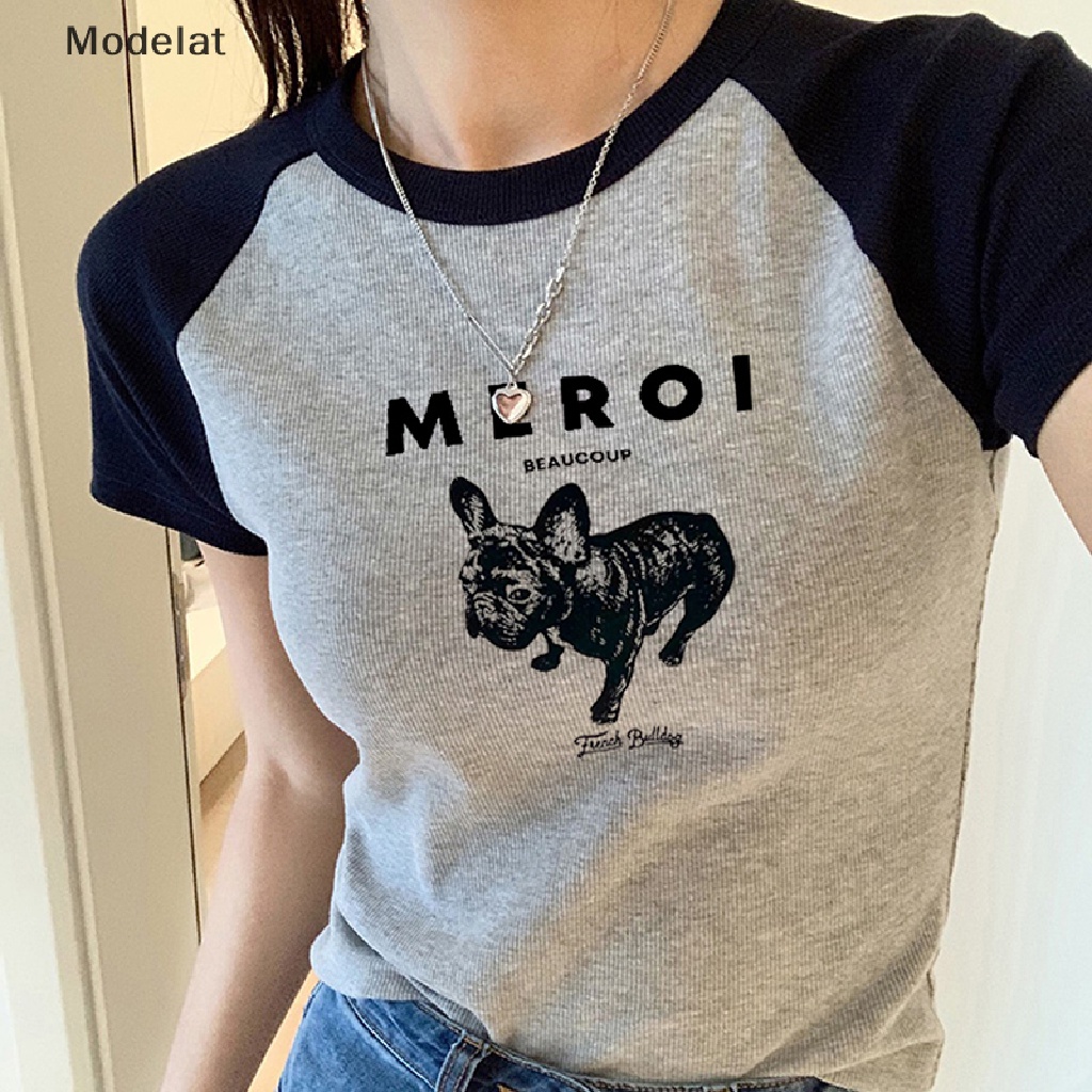 Áo Thun Dệt Kim MFC Y2K Cổ Tròn Tay Ngắn In Hình Pring Thời Trang Mùa Hè Cho Nữ