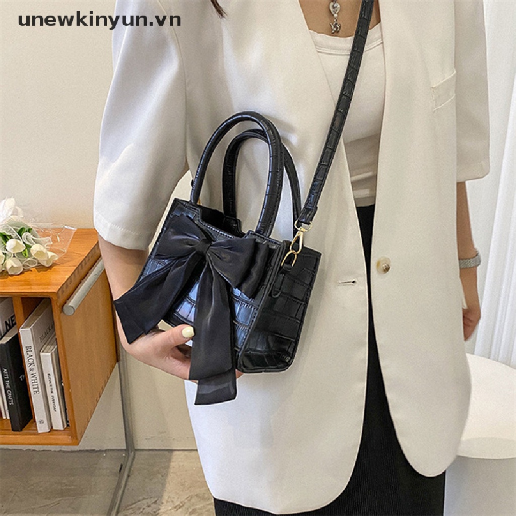 Túi Xách Da Đeo Chéo Đính Nơ Thanh Lịch Cho Nữ