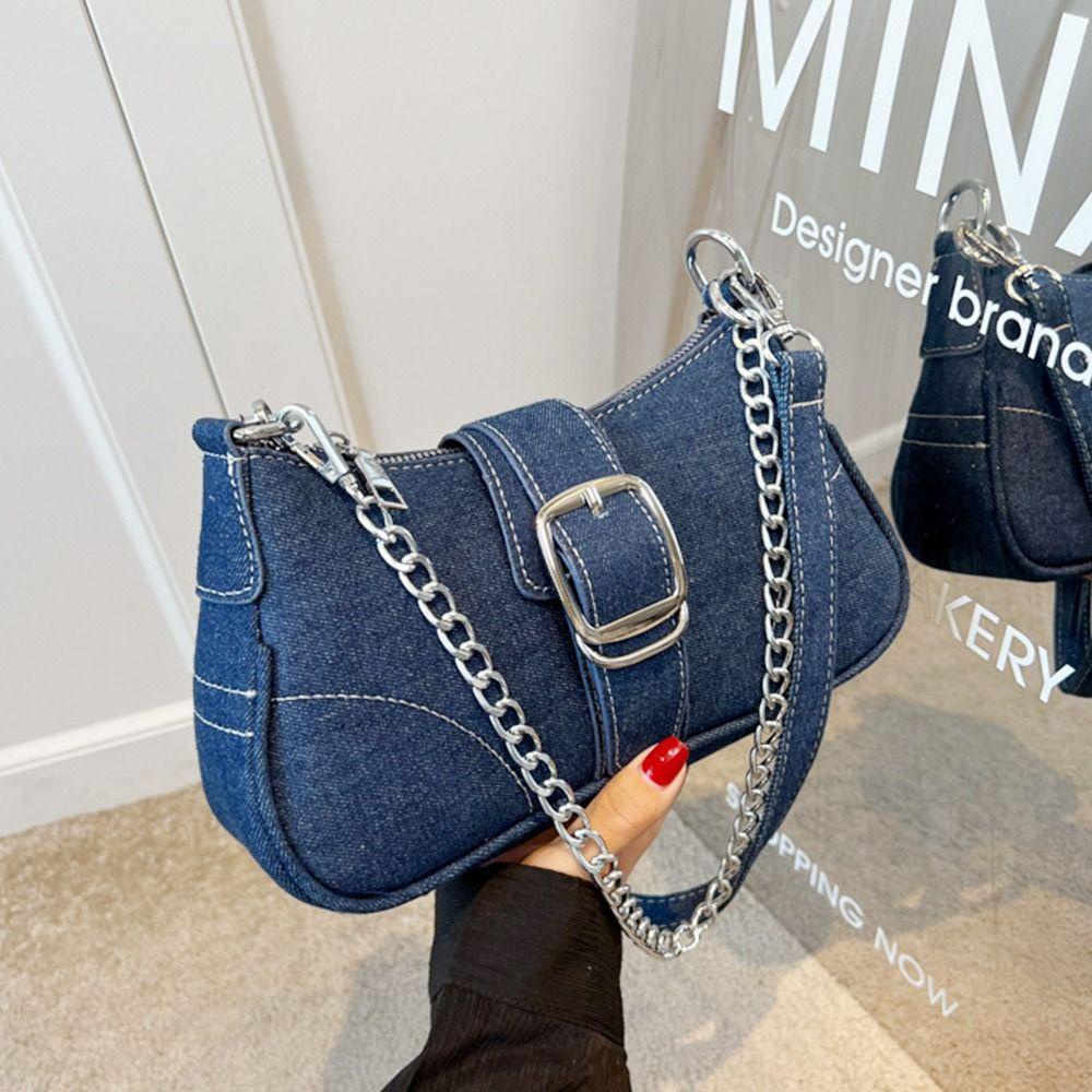 Túi Xách Dây Xích Chất Liệu Denim Sang Trọng