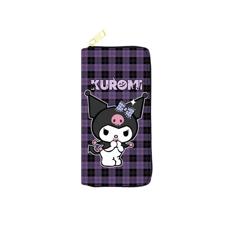 Ví Da PU Dáng Dài Có Khóa Kéo Đa Năng In Hoạt Hình Sanrio Kuromi Dễ Thương Cho Học Sinh