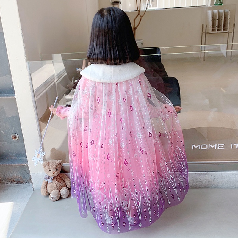 Áo Choàng Hóa Trang Công Chúa Elsa Phối Lông Có Thể Tháo Rời Cho Bé Gái Dịp Halloween