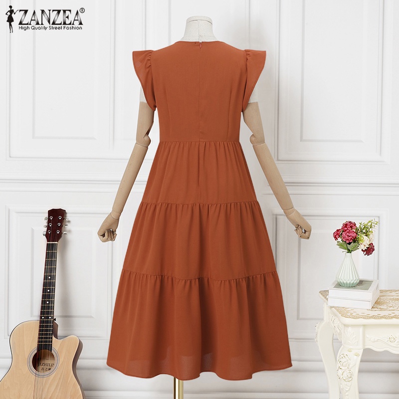 ZANZEA Đầm Nữ Tay Ngắn Cổ Tròn Thời Trang Quyến Rũ