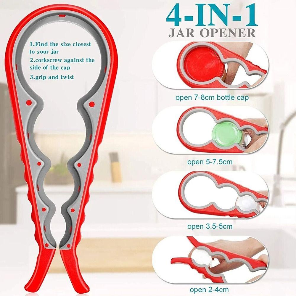 Dụng Cụ Mở Nắp Chai Đa Năng 4 Trong 1 Với Tay Cầm Silicone Tiện Lợi