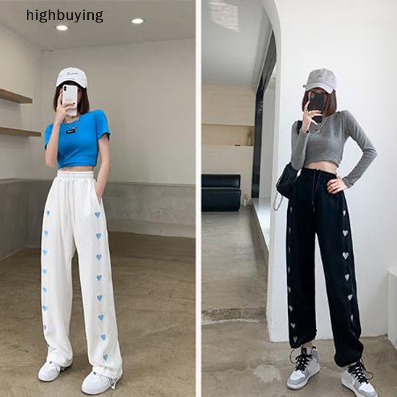 Quần Dài Ống Rộng Y2k In Họa Tiết Trái Tim Phong Cách Vintage