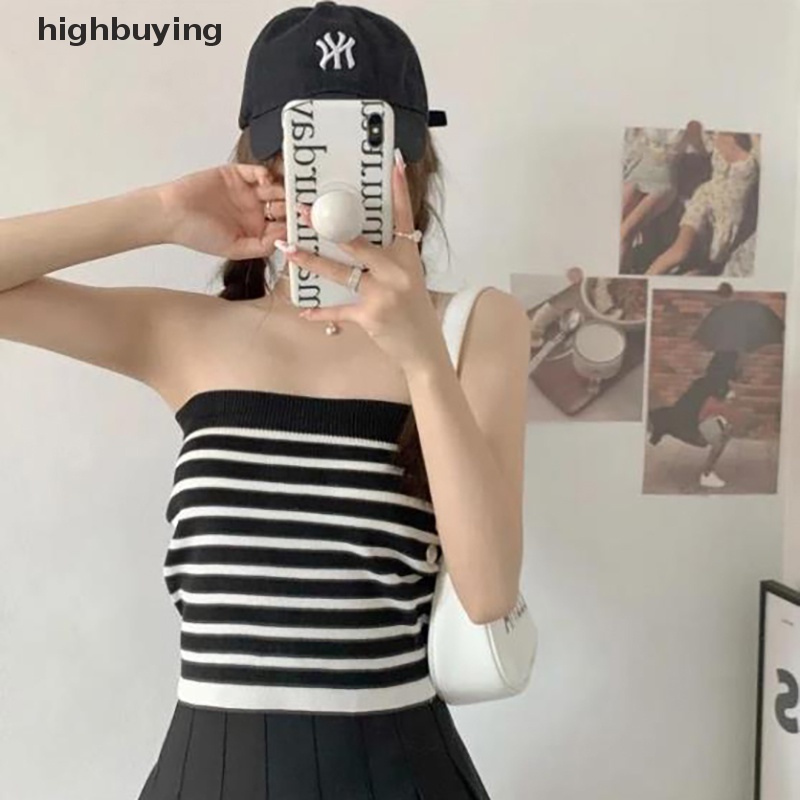 Áo Hai Dây Dệt Kim Cài Nút Họa Tiết Kẻ Sọc Thời Trang Mùa Hè Quyến Rũ Cho Nữ