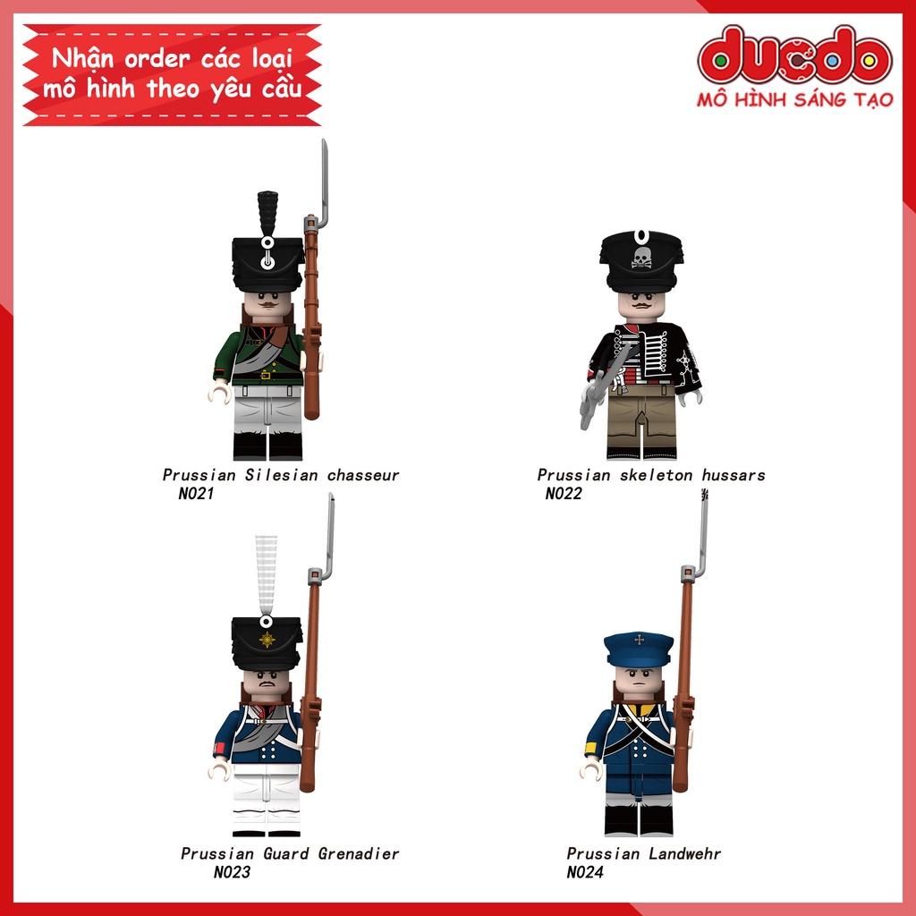 Minifigures lính Vương Quốc Phổ Trong Cuộc Chiến Napoleon - Đồ chơi Lắp ghép Xếp hình Mini trung cổ XINH N021 - N024