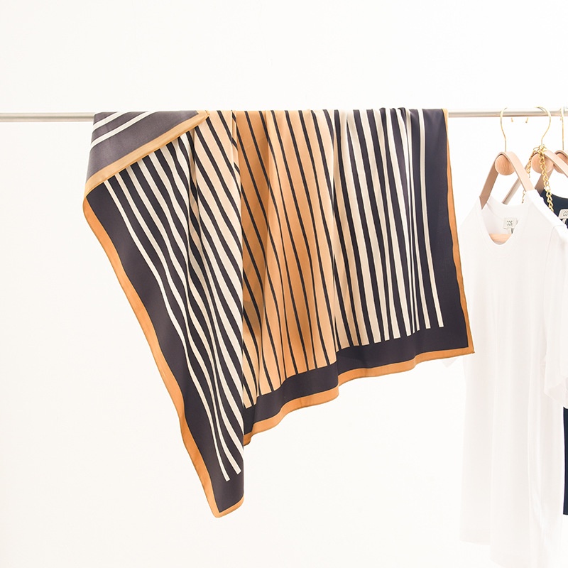 Khăn Choàng Cổ Hình Vuông 90 * 90CM Họa Tiết Kẻ Sọc Đơn Giản Phong Cách Hàn Quốc Thời Trang Cho Nữ