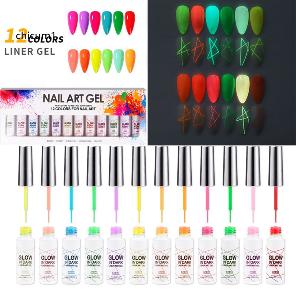 Set 12 Lọ Gel Sơn Móng Tay Dạ Quang Lâu Trôi