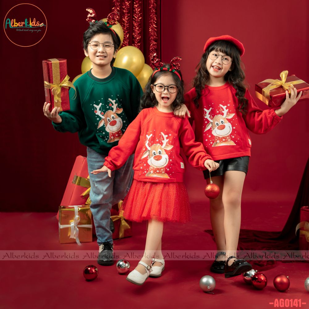 Áo nỉ noel có túi cho bé trai, bé gái ALBERKIDS thu đông cho trẻ em 2,3,4,5,6,7,8,9,10,11,12 tuổi [AG0141]