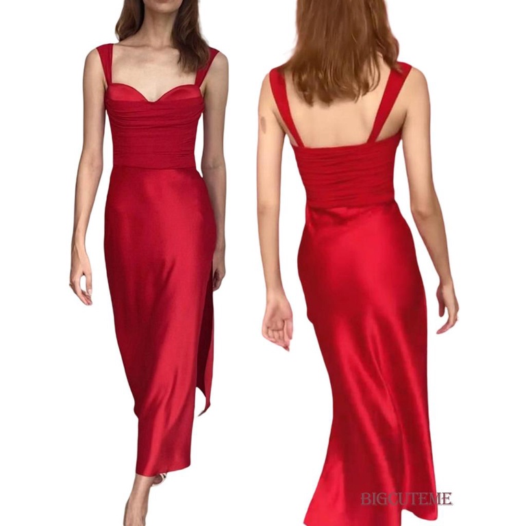 Đầm Dài Hai Dây Cổ Chữ V Màu Sắc Trơn Thời Trang Mùa Hè Cho Nữ