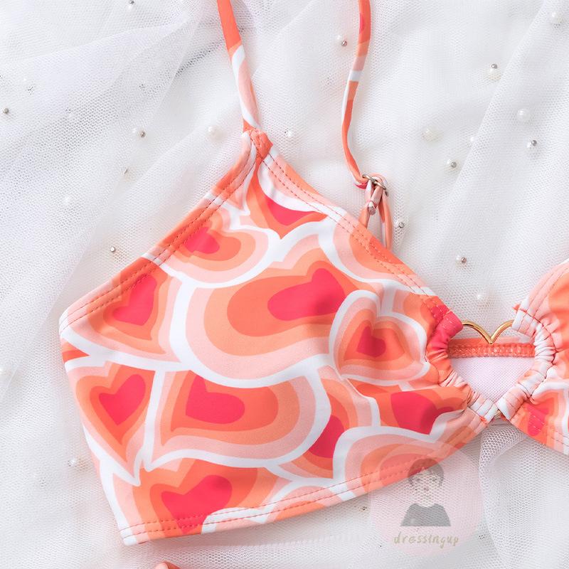 Bộ Đồ Bơi Co Giãn In Họa Tiết Trái Tim Xinh Xắn Dành Cho Nữ