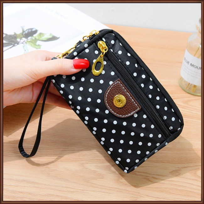 Jaz Túi Xách Tay Bằng Vải Bạt 3 Lớp Có Dây Kéo In Chấm Bi Đựng Điện Thoại Cho Nữ