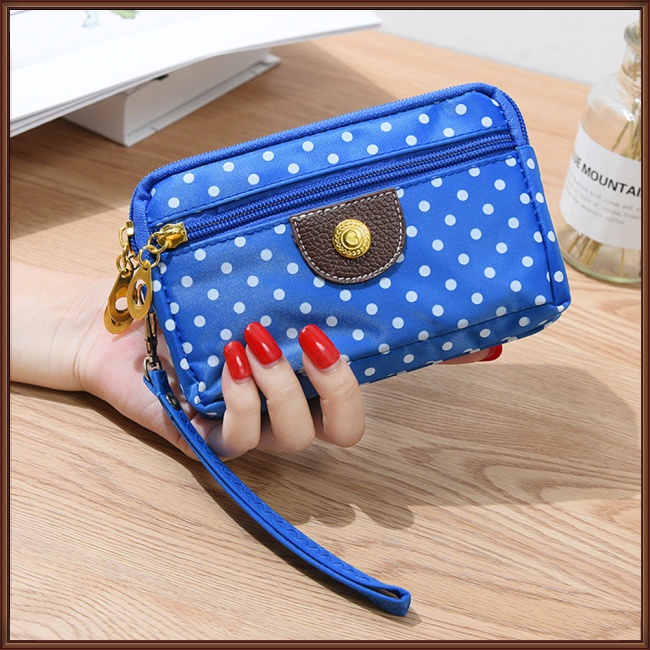 Jaz Túi Xách Tay Bằng Vải Bạt 3 Lớp Có Dây Kéo In Chấm Bi Đựng Điện Thoại Cho Nữ