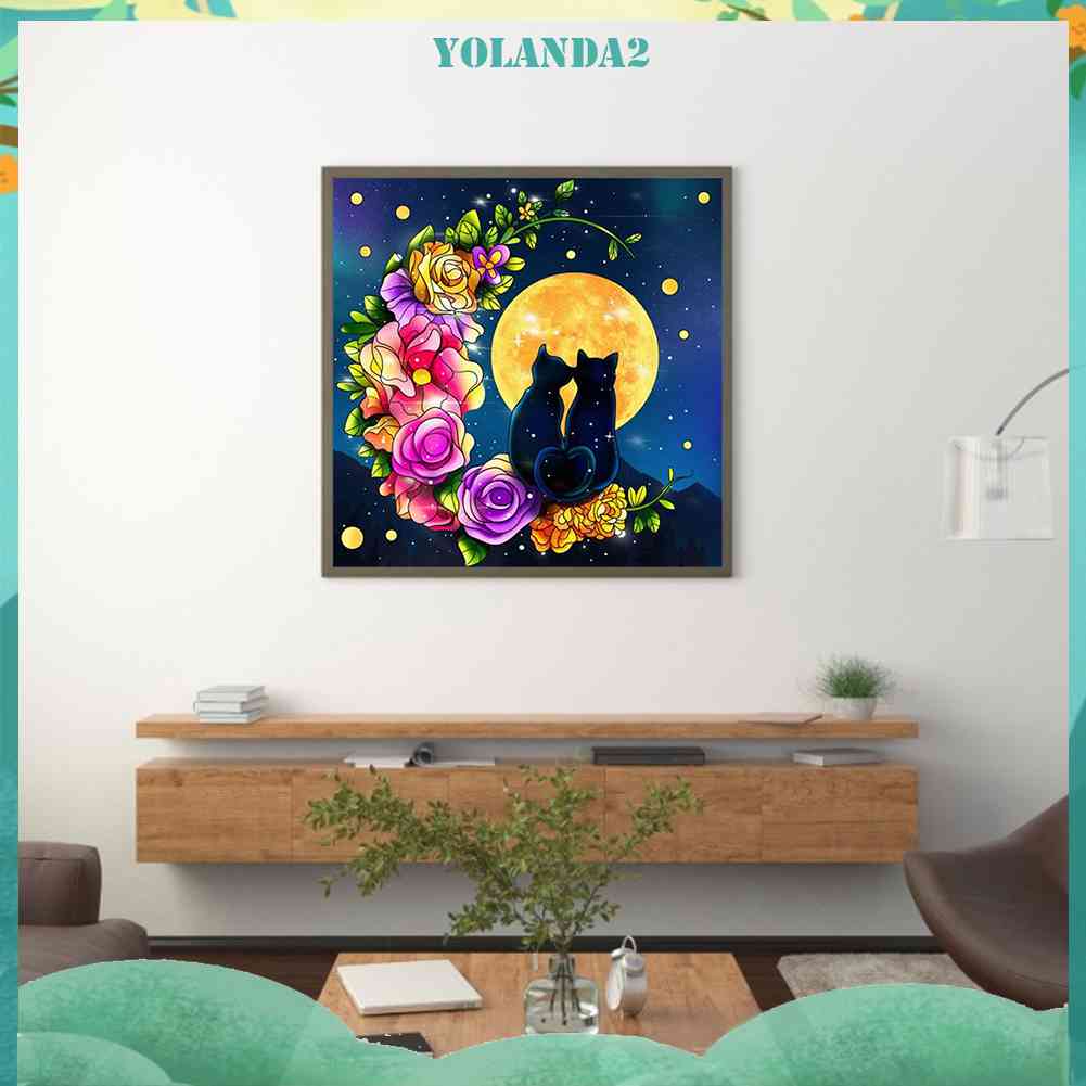 Tranh Đính Đá Kim Cương Toàn Bộ 5D DIY Hình Vẽ Mèo Trang Trí Nhà Cửa