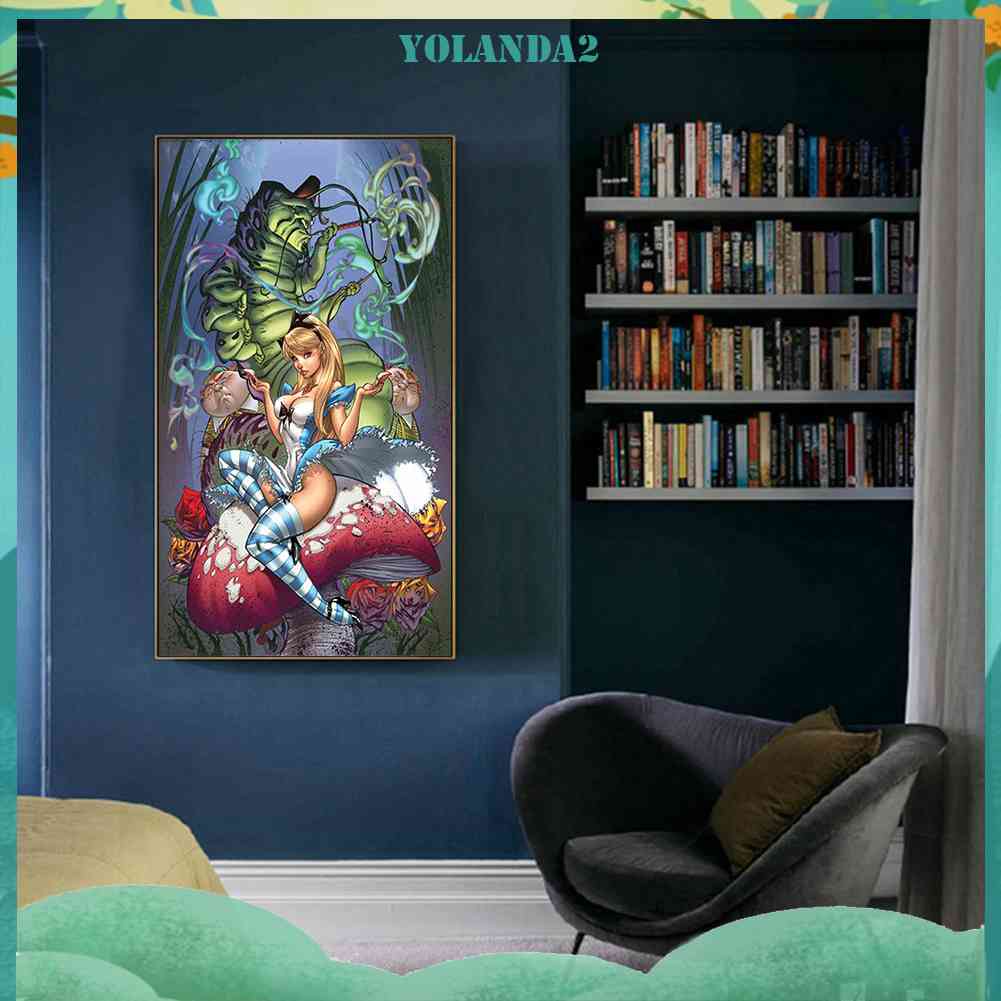Bộ Tranh Đính Đá 5D Họa Tiết Alice in Wonderland Độc Đáo DIY Dùng Trang Trí Nhà Cửa