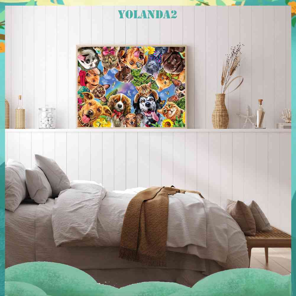 Tranh Đính Đá Kim Cương Toàn Bộ 5D DIY Hình Vẽ Chó Mèo Trang Trí Nhà Cửa