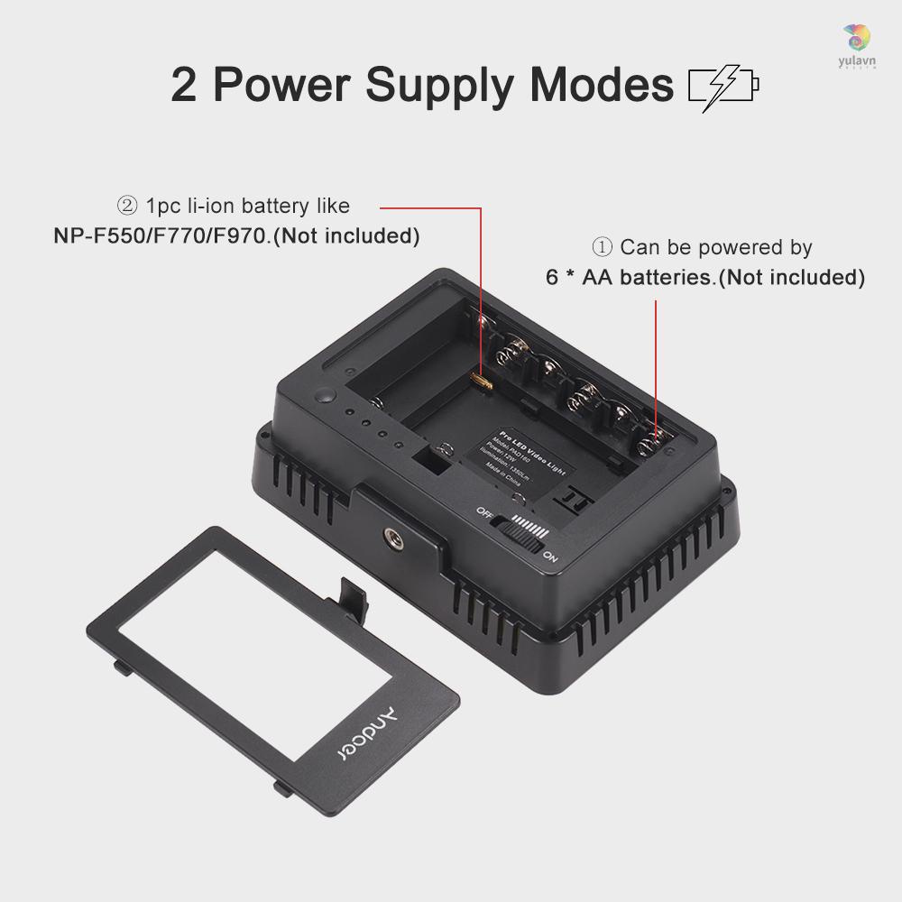 ANDOER Set 160 Đèn LED 5600K Có Công Tắc Điều Chỉnh Độ Sáng + 3 Tấm Lọc Cho Máy Ảnh DSLR