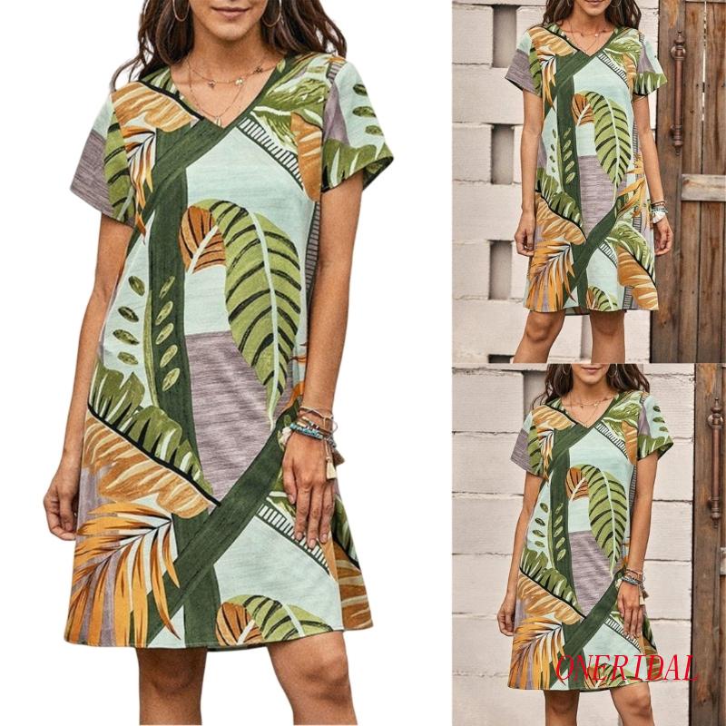 Đầm Thun Ngắn Tay Cổ Chữ V Thời Trang Mùa Hè Cho Nữ